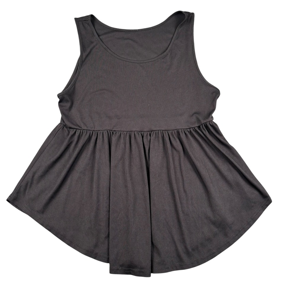 Womens Black Ribbed Peplum Tank Top Babydoll Sleeveless Flowy‎ 3XL SHEIN 919